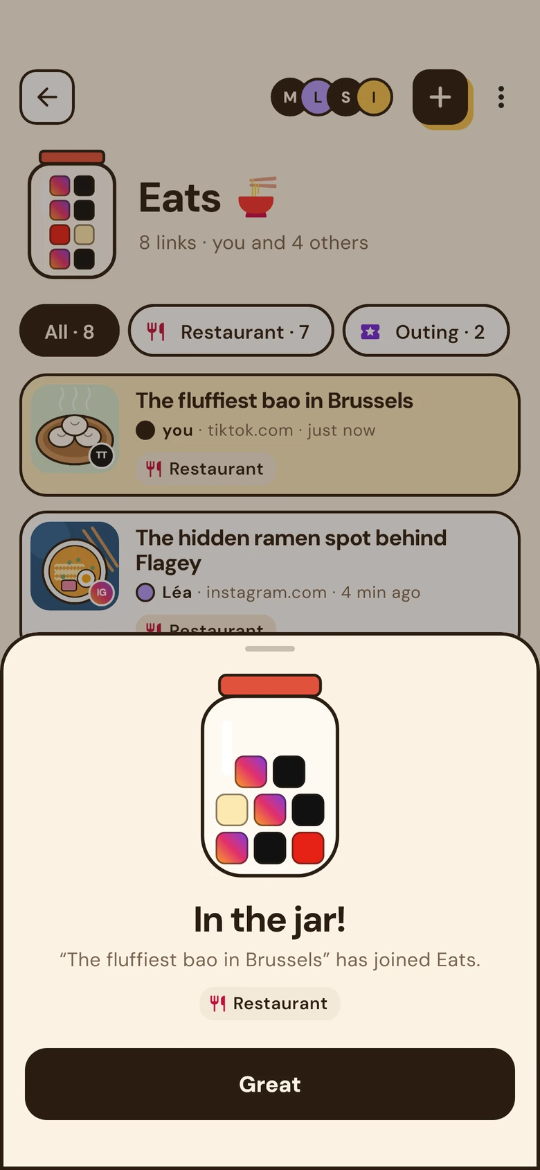 “In the jar!”: the link has joined the Eats jar.